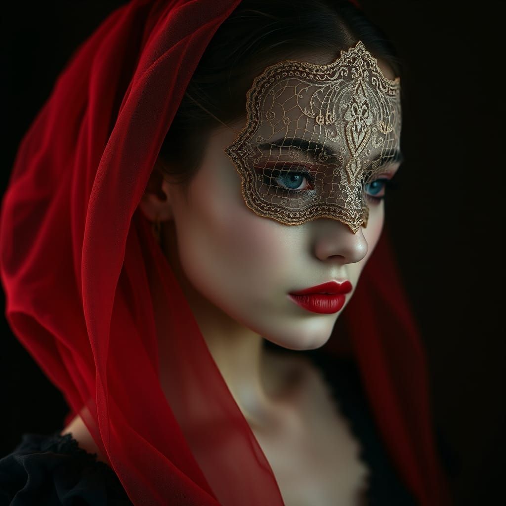 Ethereal Woman with Lace Patch in Gothic Style