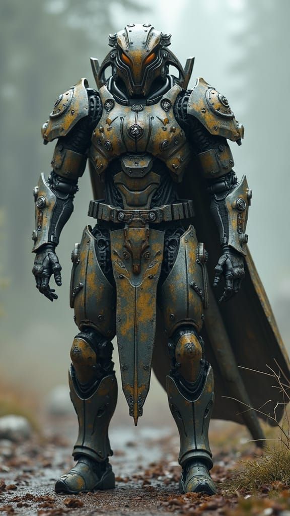 Warforged Battle Armor: Polished Metal Mech in Sci-Fi Style