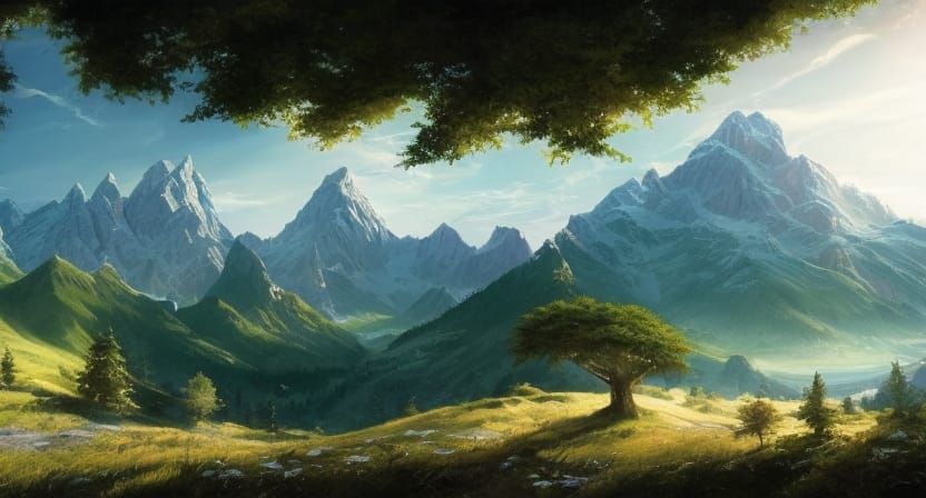 Distant Volcano Overlooking a Medieval Farm