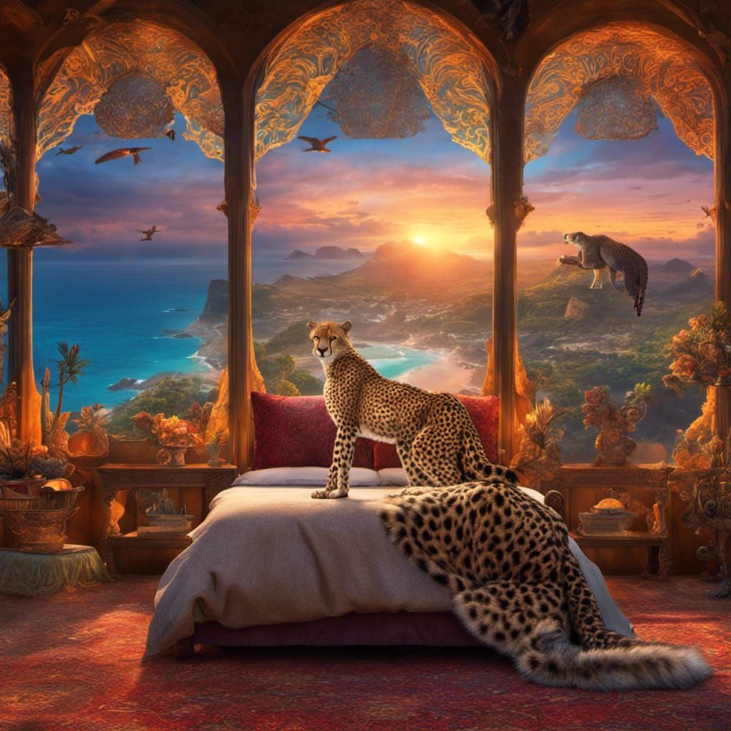 Cheetah in Ocean View Bedroom: Fantasy Concept Art