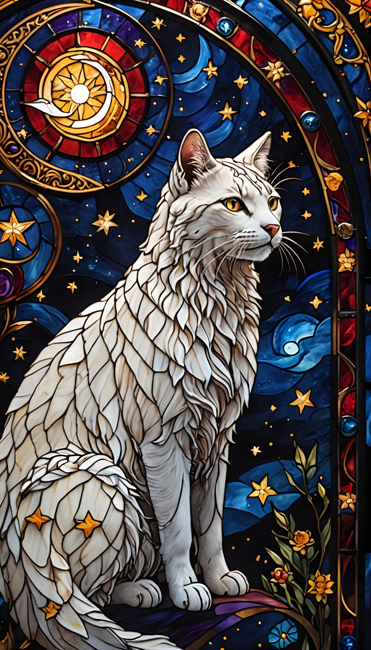 Stained glass window cat