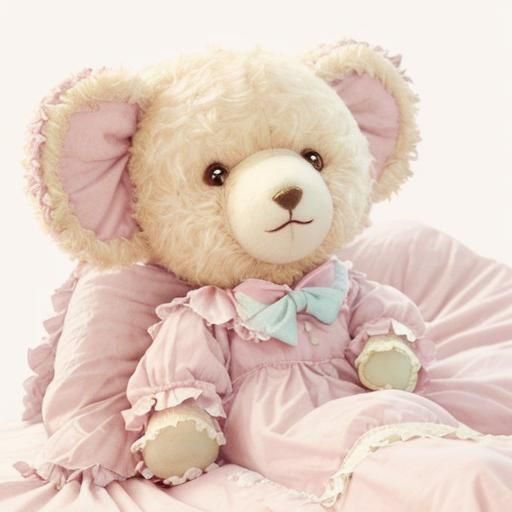 Pastel Teddy Bear on a Vintage Victorian Bed