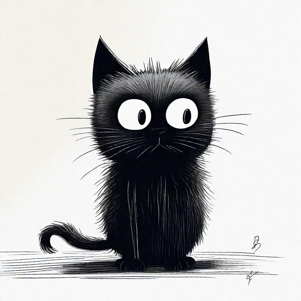 Funny Black Cat Comic Art with Surprised Expression