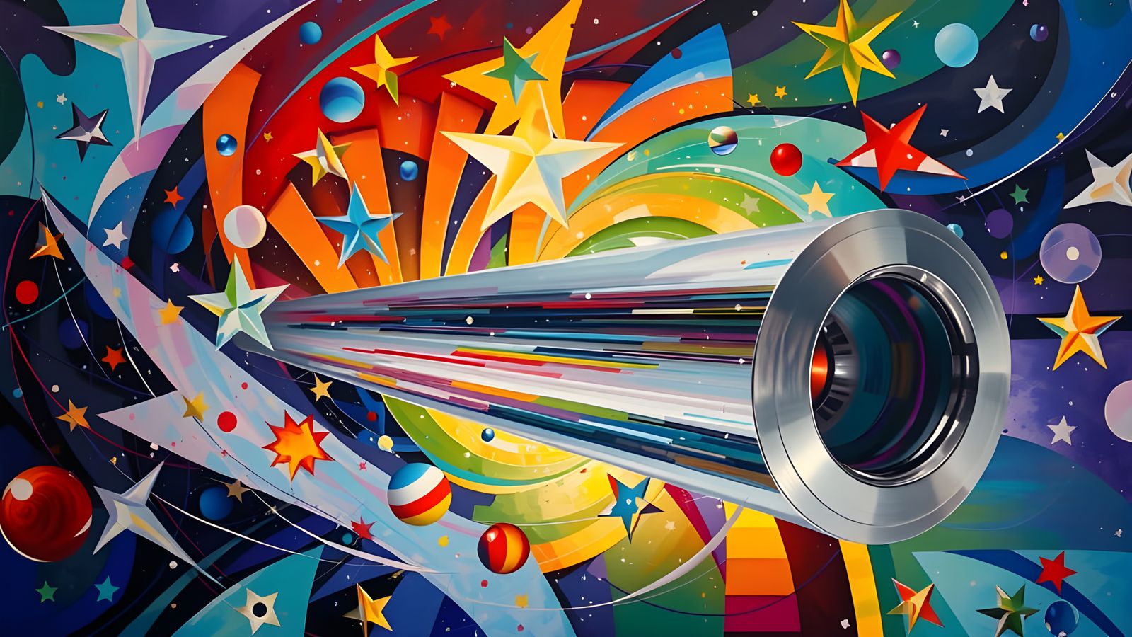 Surreal Cosmic Cylinder Reflecting Impasto Stars