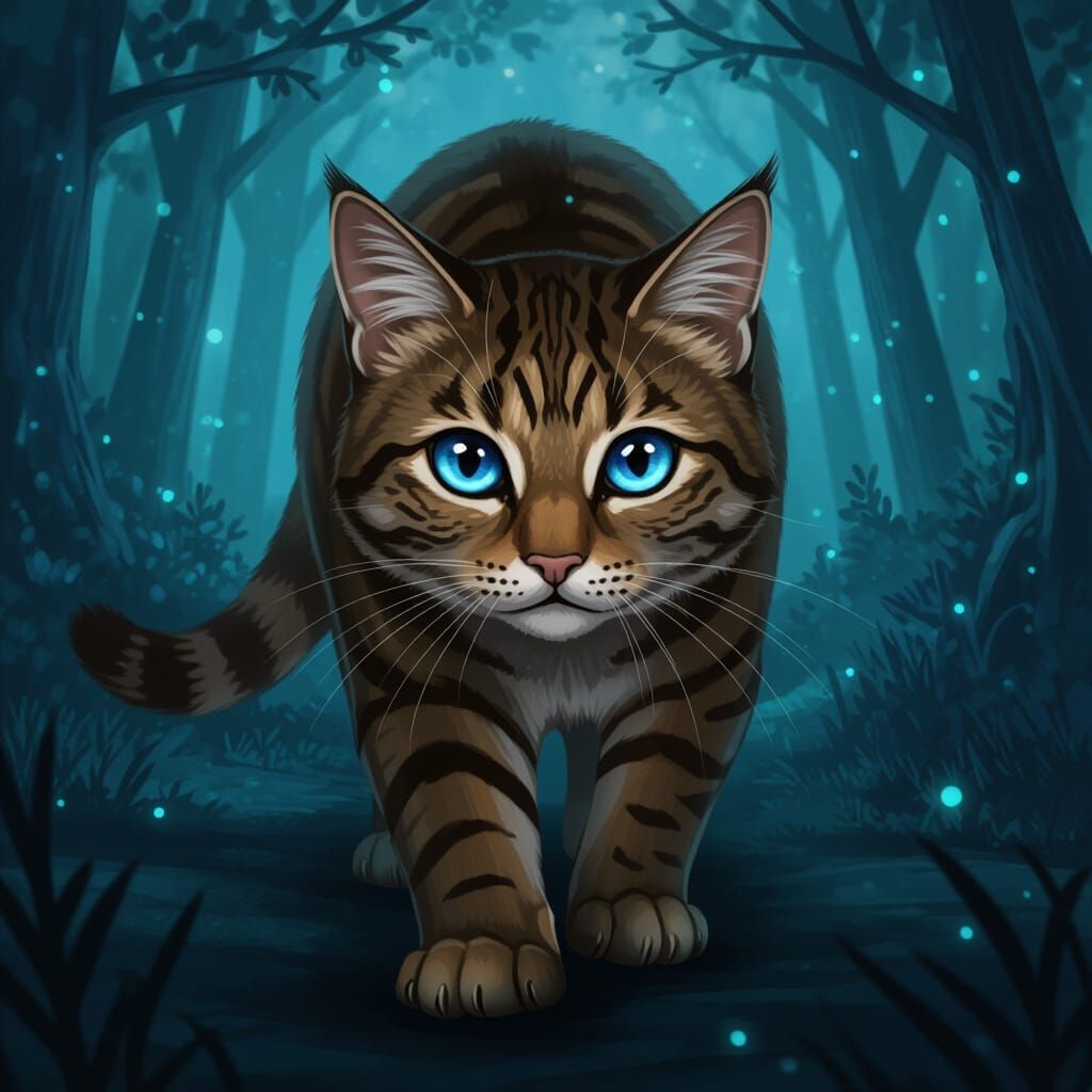 Tabby Warrior Cat Prowling Dark Forest
