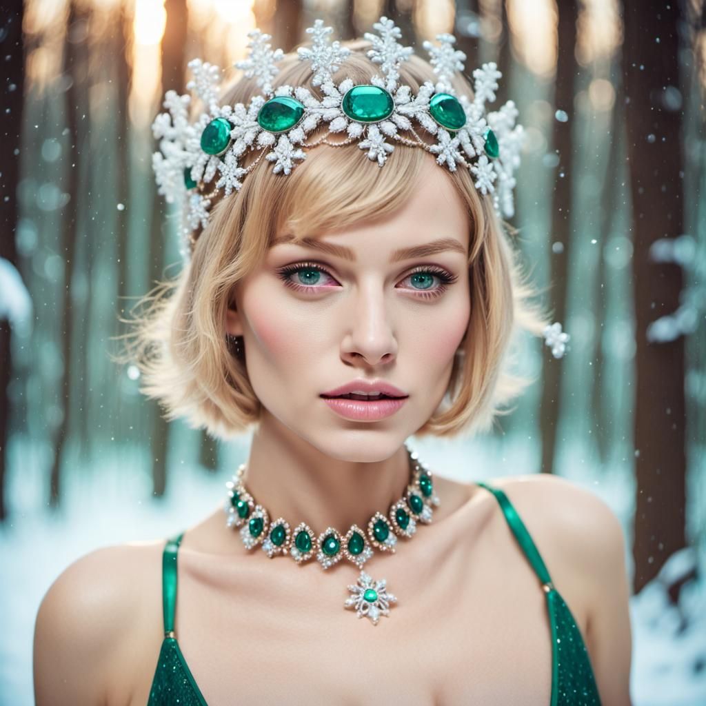 Blonde Model Portrait with Emerald Jewelry