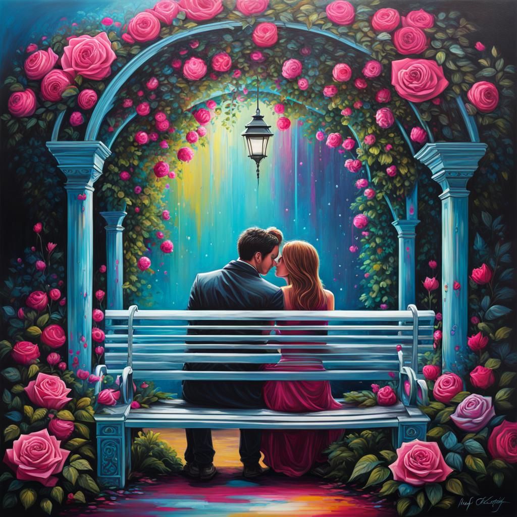 Romantic Couple in Fantasy Garden Graffiti Art