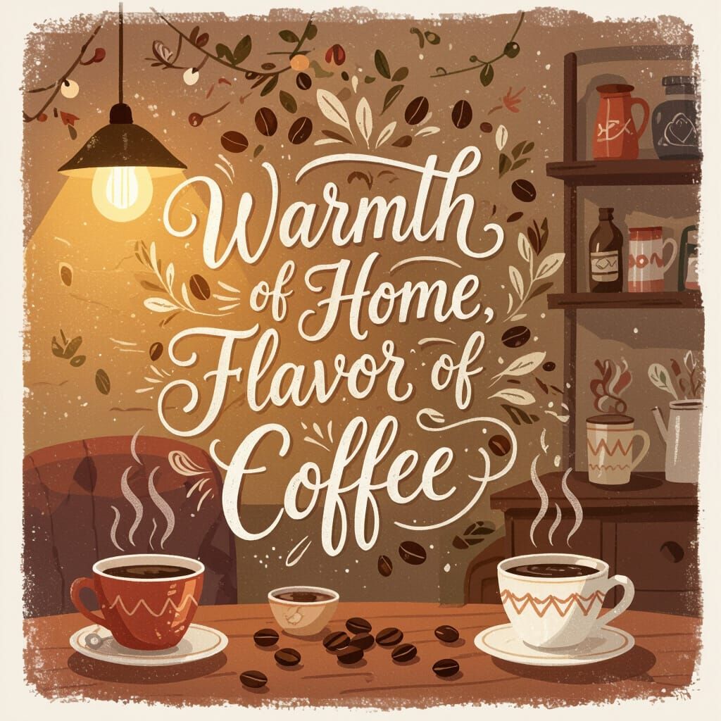 Cozy Coffee Area Decor with Elegant Script Art