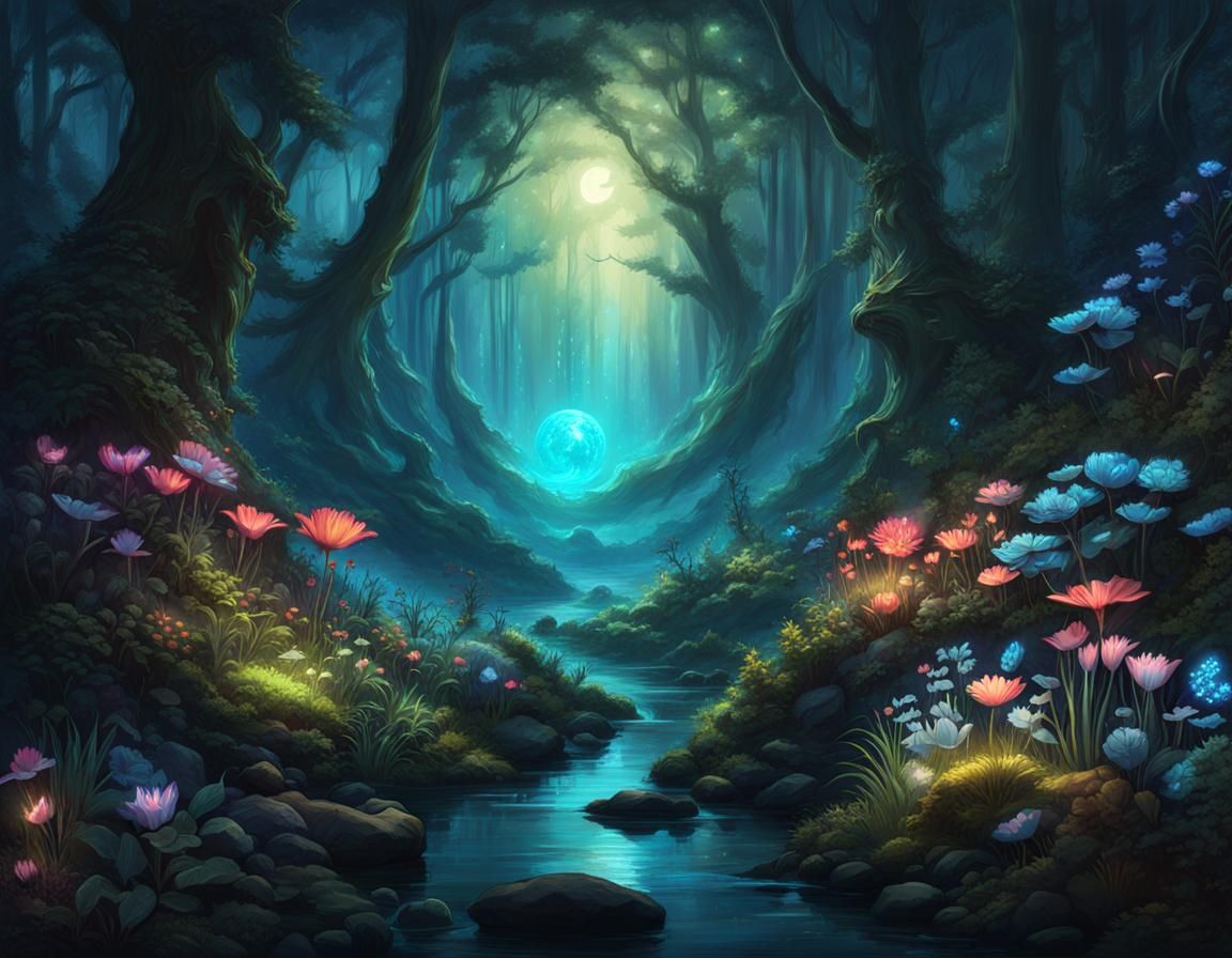 Bioluminescent Enchanted Forest Concept Art