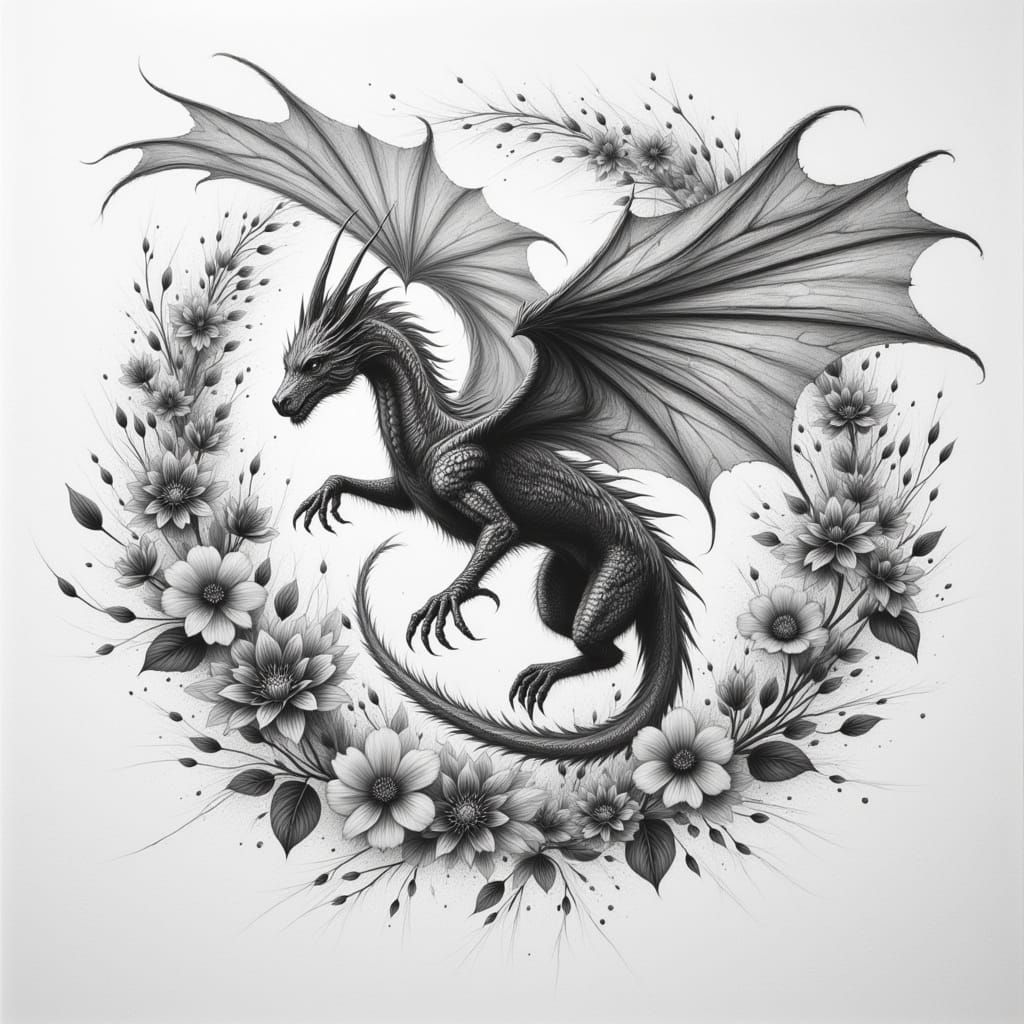 Dragon & flowers