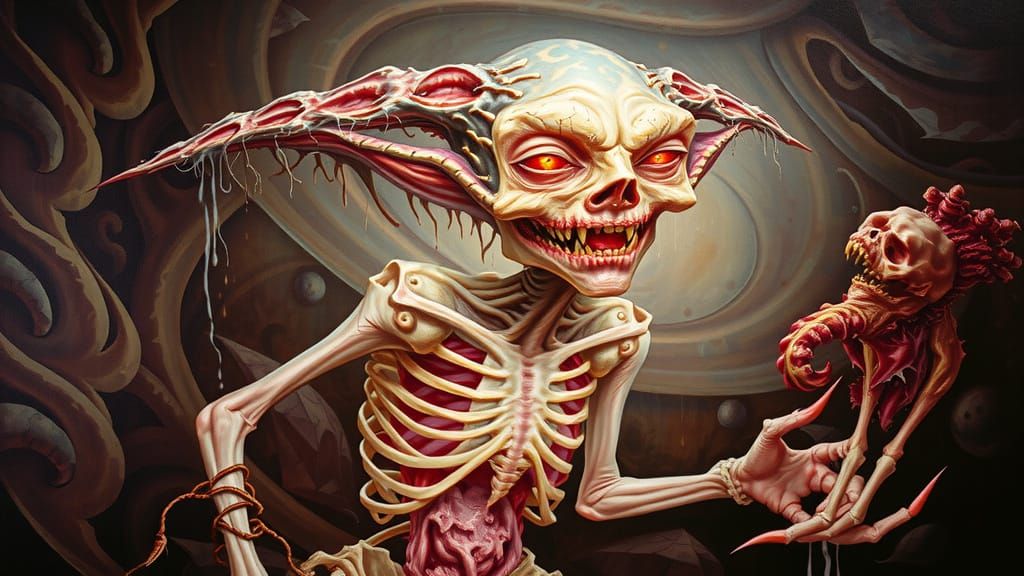 Demonic Woman in Twisted, Surreal Landscape