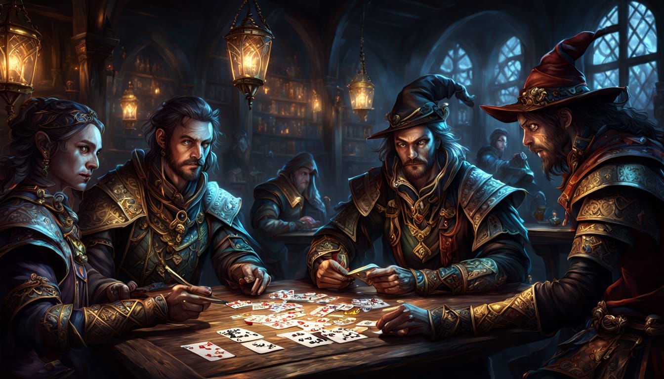 Fantasy Characters Play Cards in Moody Tavern