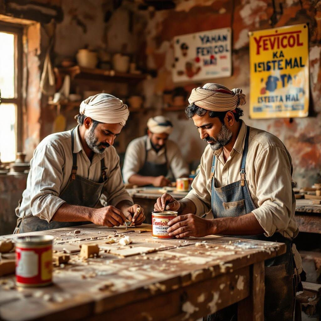 Indian Carpenters Crafting Furniture in Rustic Workshop