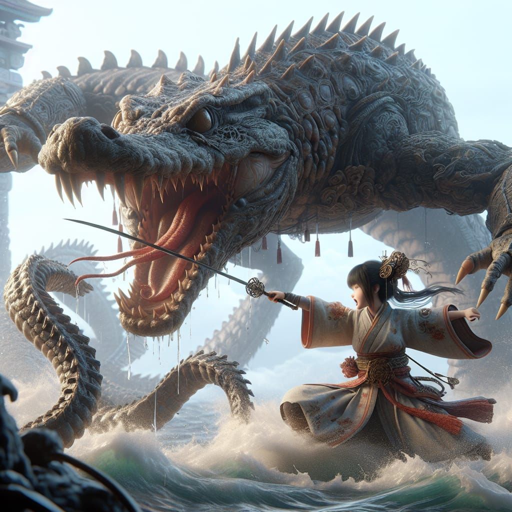 Girl's Epic Battle with Crocodile Monster in 3D Animation