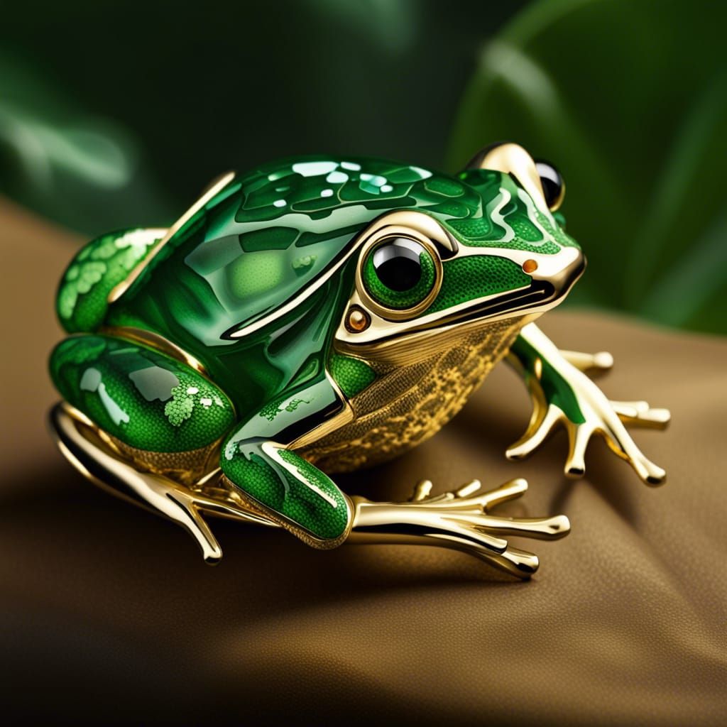 Photorealistic Emerald Frog Brooch in 16k