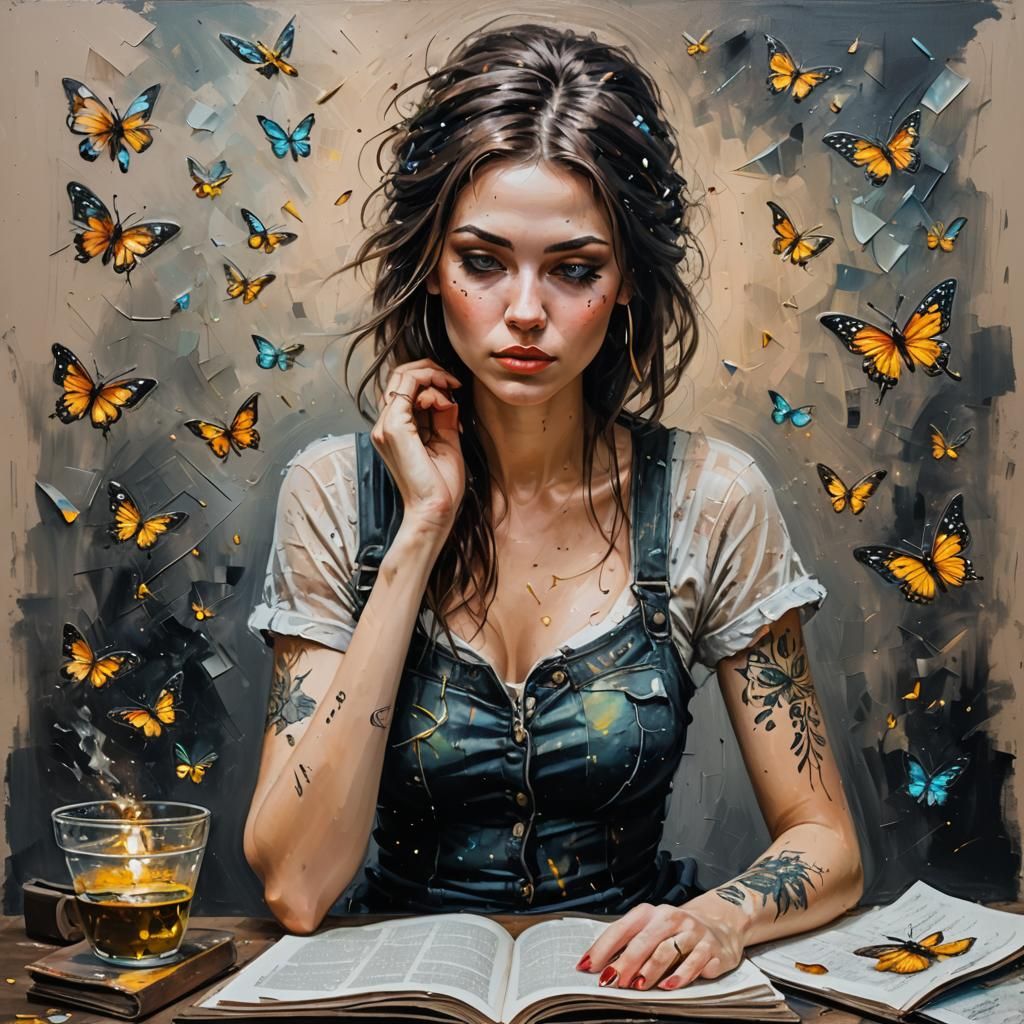 Charming Woman with Fireflies, Oil Painting on Canvas