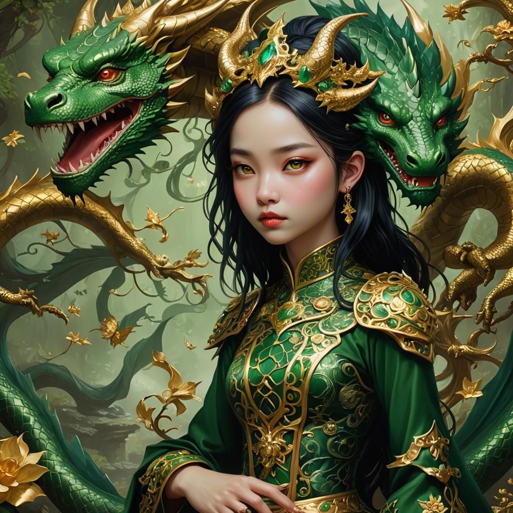 Dragon and Girl in Digital Art Style