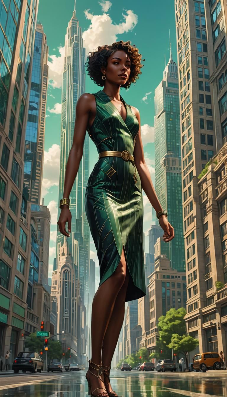 Art Deco Woman in Front of Skyscraper