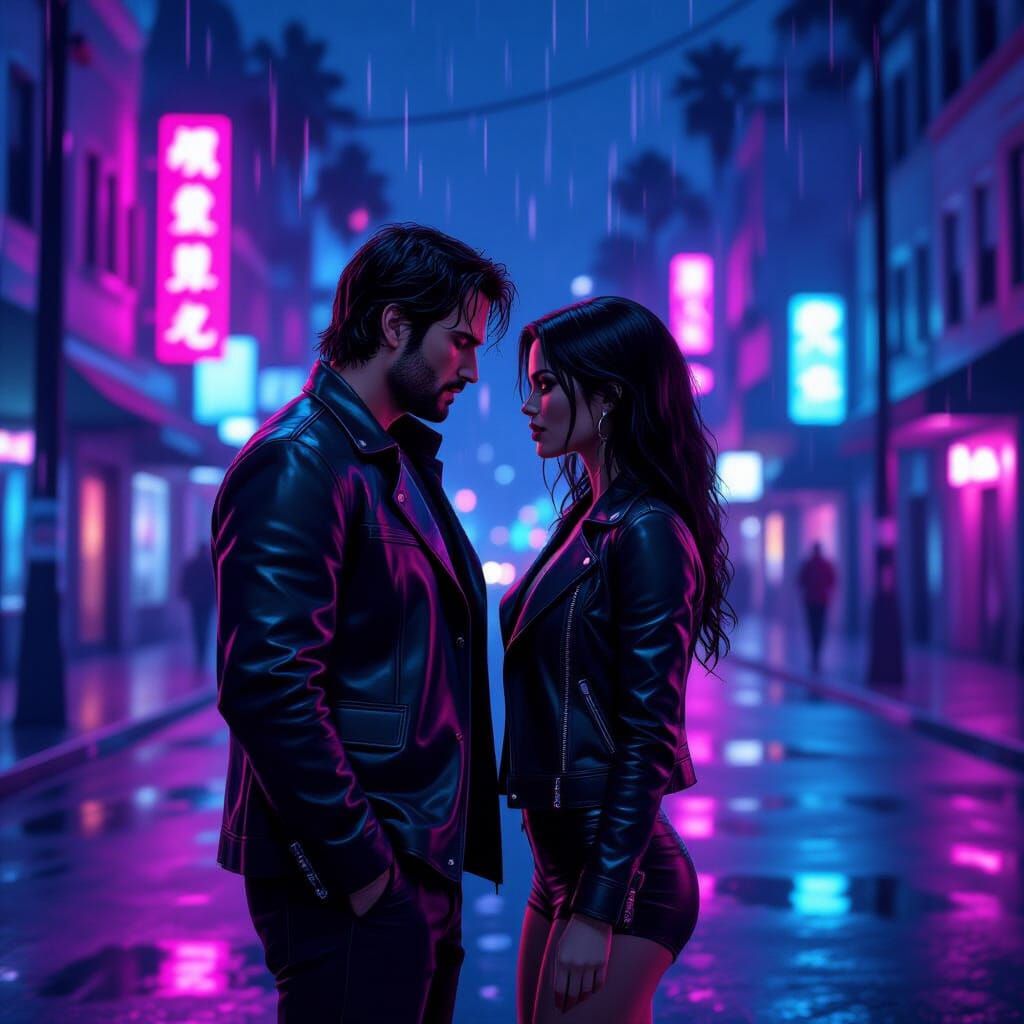 GTA V Reunion on Neon Street as Oil Painting