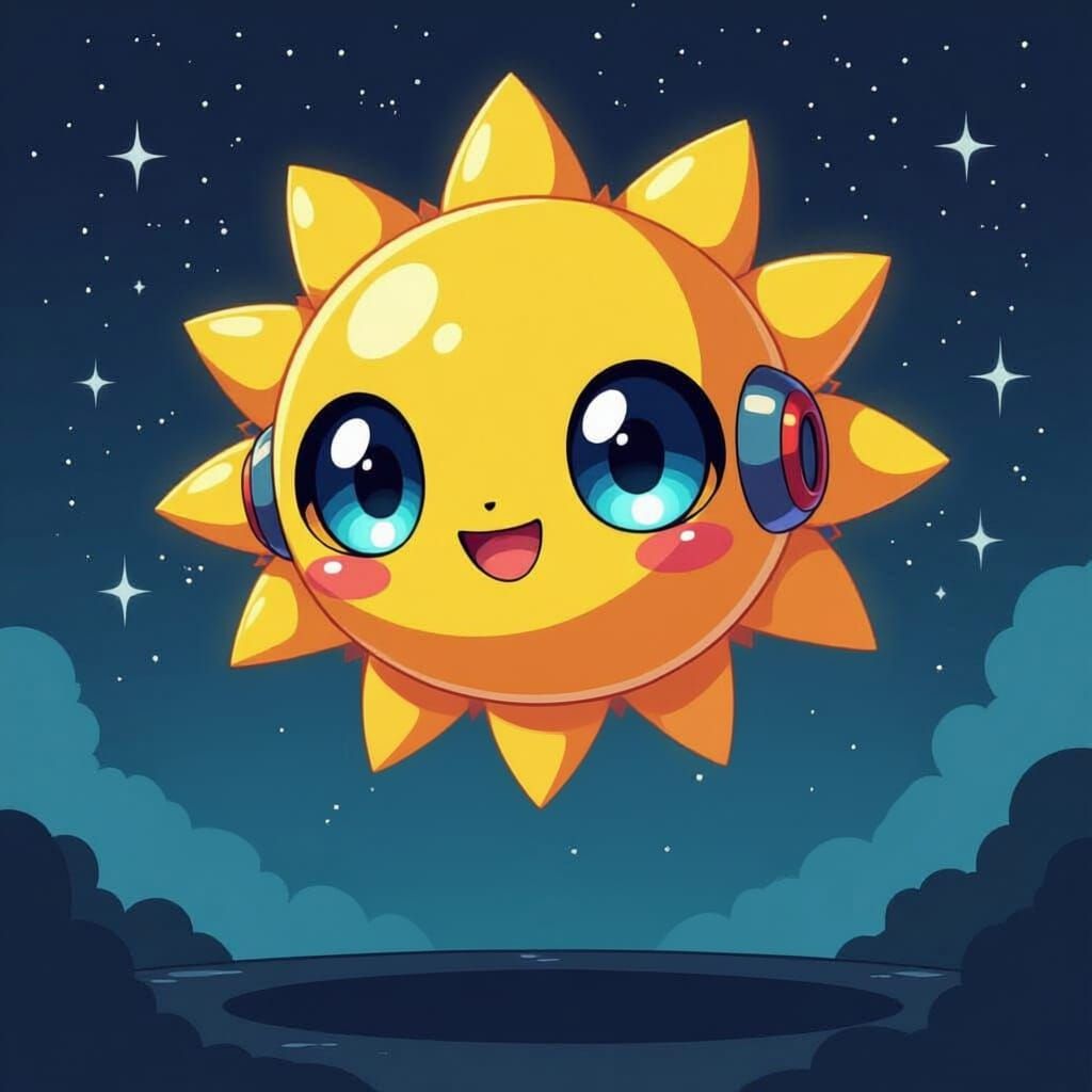 Robot Sun in Megaman Style on Black Space