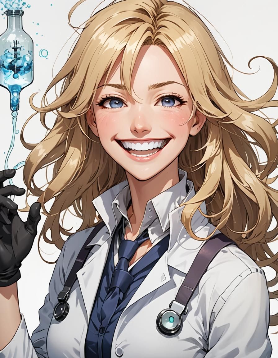 Happy Blonde Woman in Anime Style