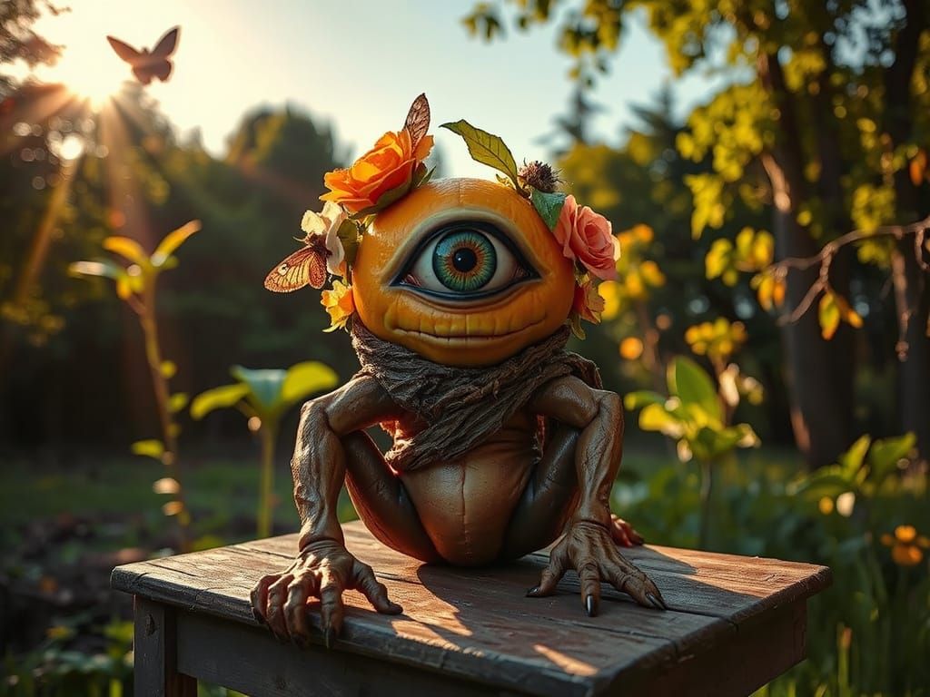 Surreal One Eyed Orange Fruit Monster in Hyper Realistic Sty...