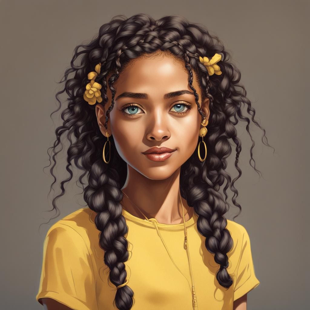 Young Woman with Braids and Yellow Dress