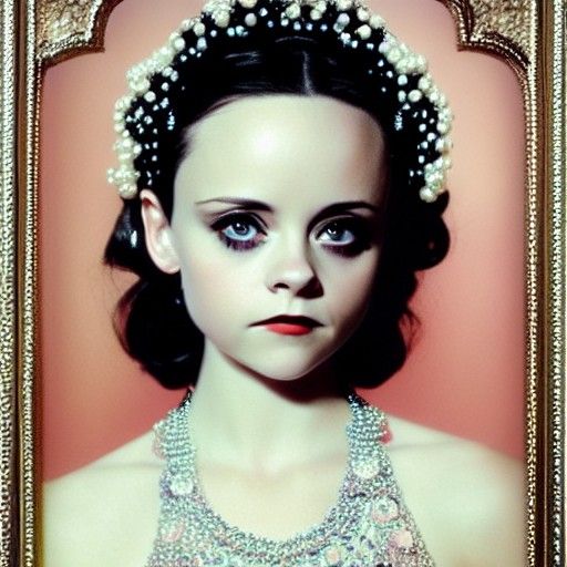 Neogothic Pearl Headdress Portrait in Rococo Style