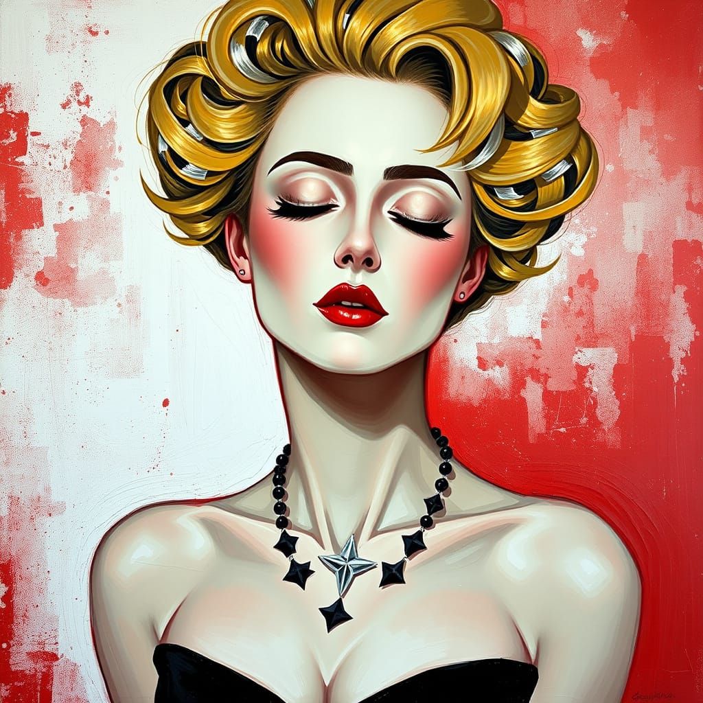 Glamorous Woman Portrait in Neo-Impressionist Style