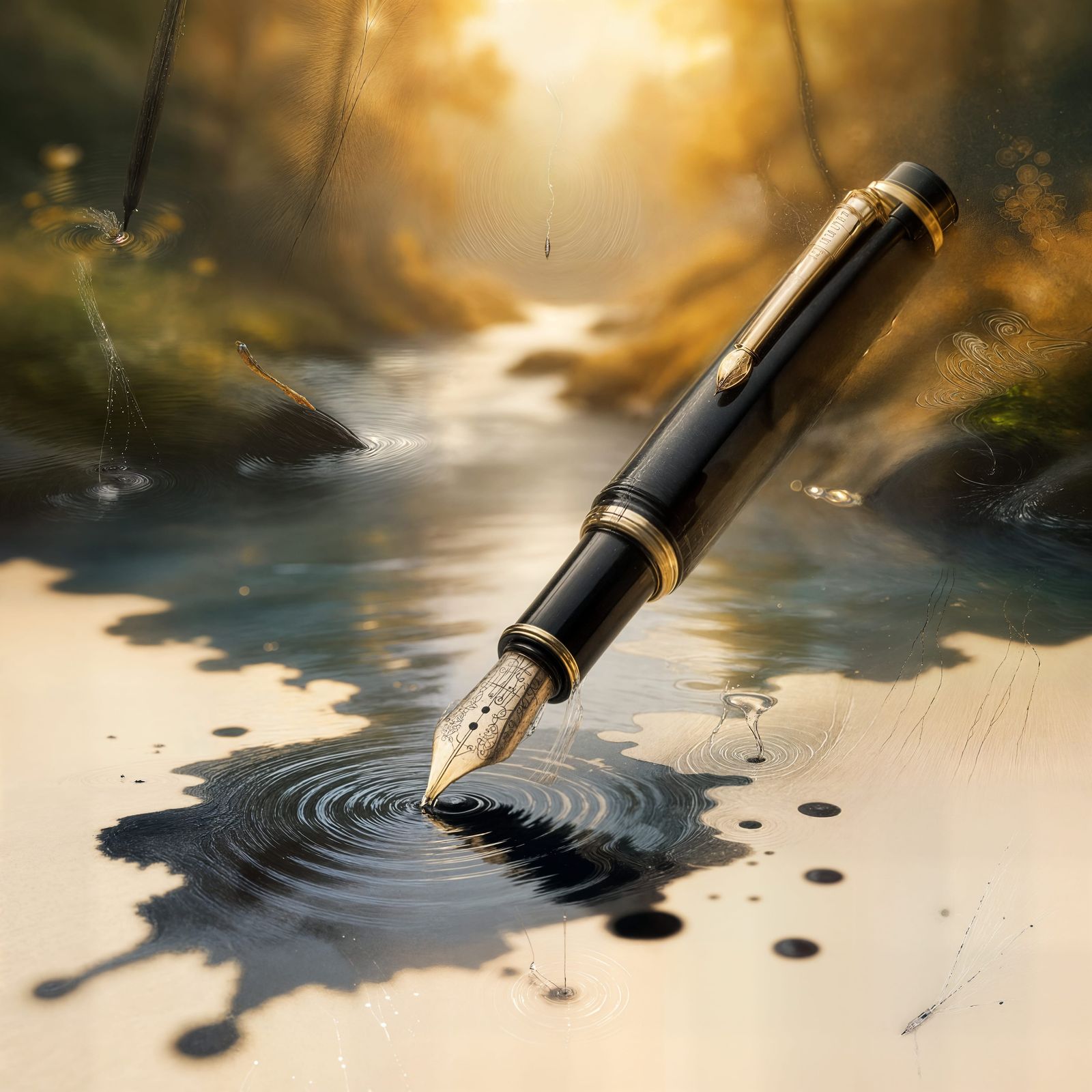 Fountain Pen Creates Living Stream on Vintage Paper