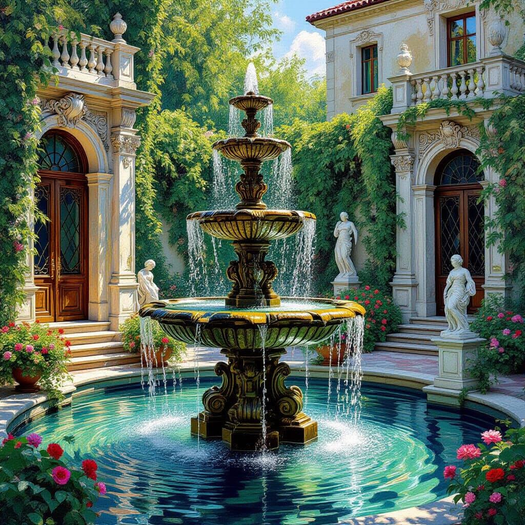 Ornate Fountain in Historic Architecture