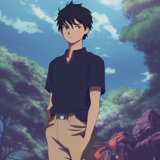 Handsome Man in Studio Ghibli Anime Style
