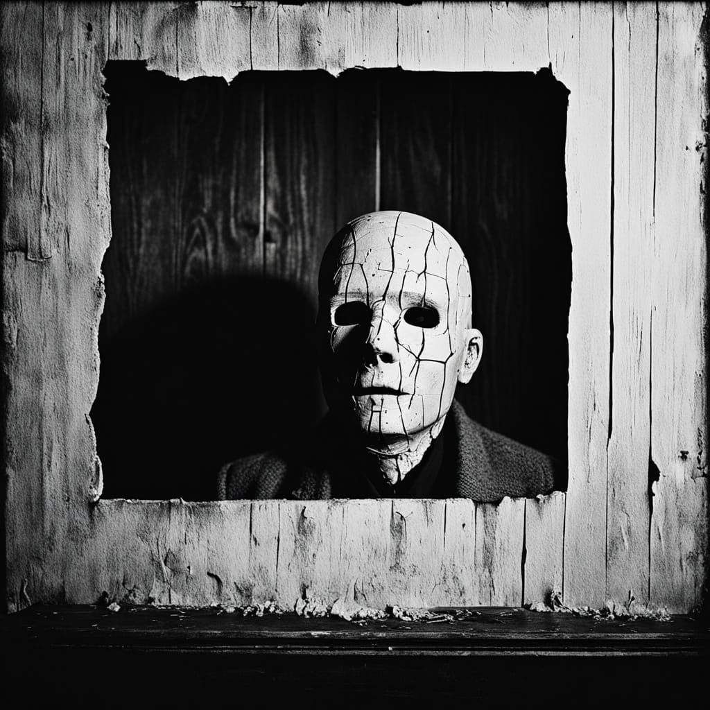 Film Noir Inspired, Cinematic Film Still. Medium Shot. Crack...