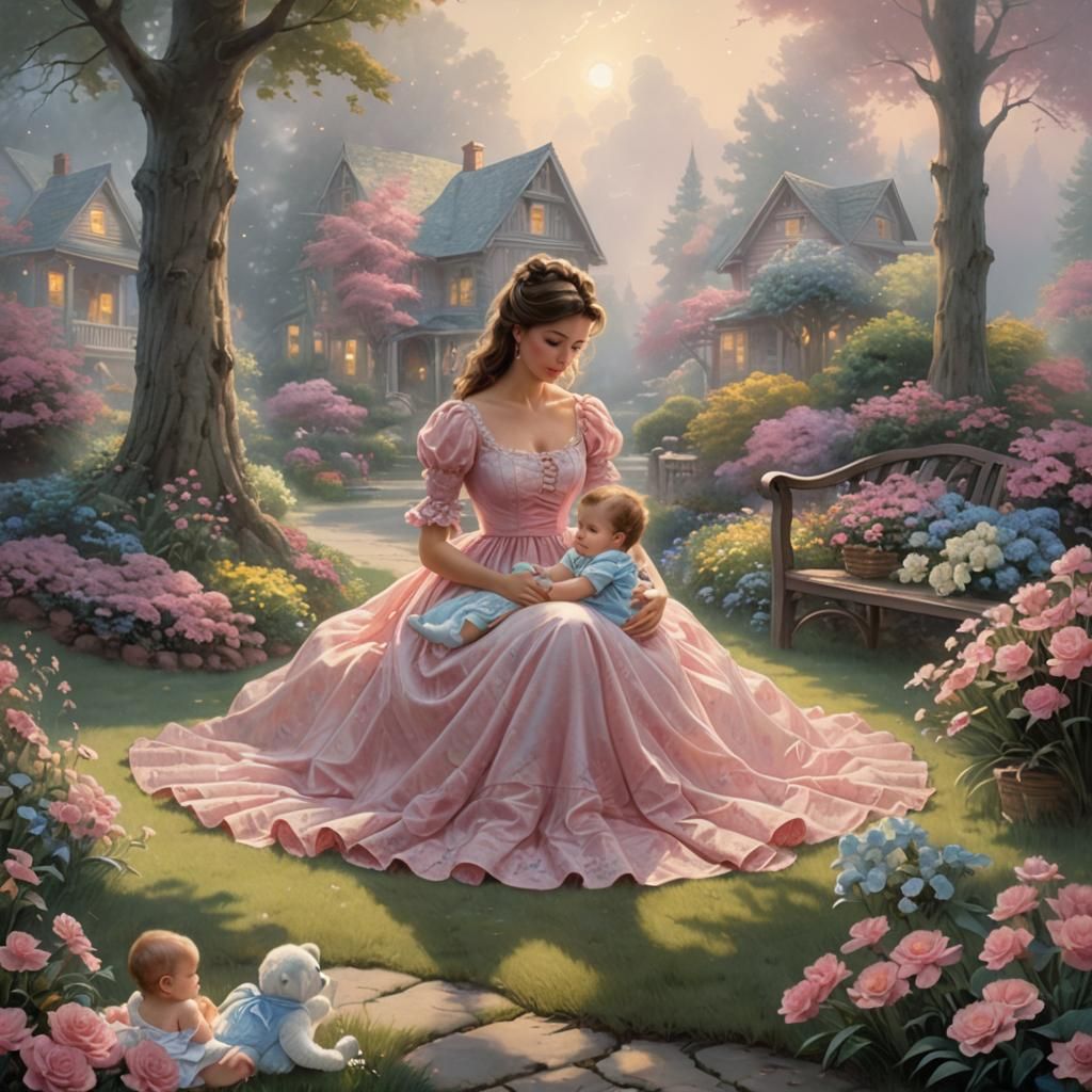 Mother and Baby in Ethereal Fantasy Style