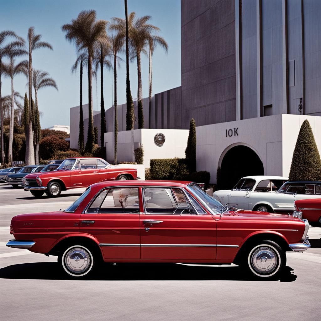 Vintage Red Cars on Rodeo Drive, L.A.