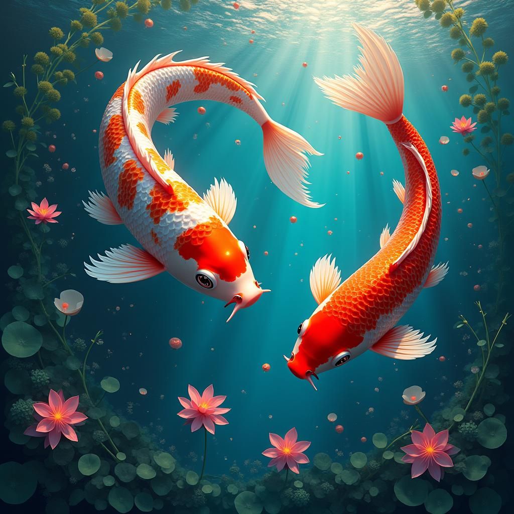 Koi and Tuna Harmony in Fantasy Concept Art