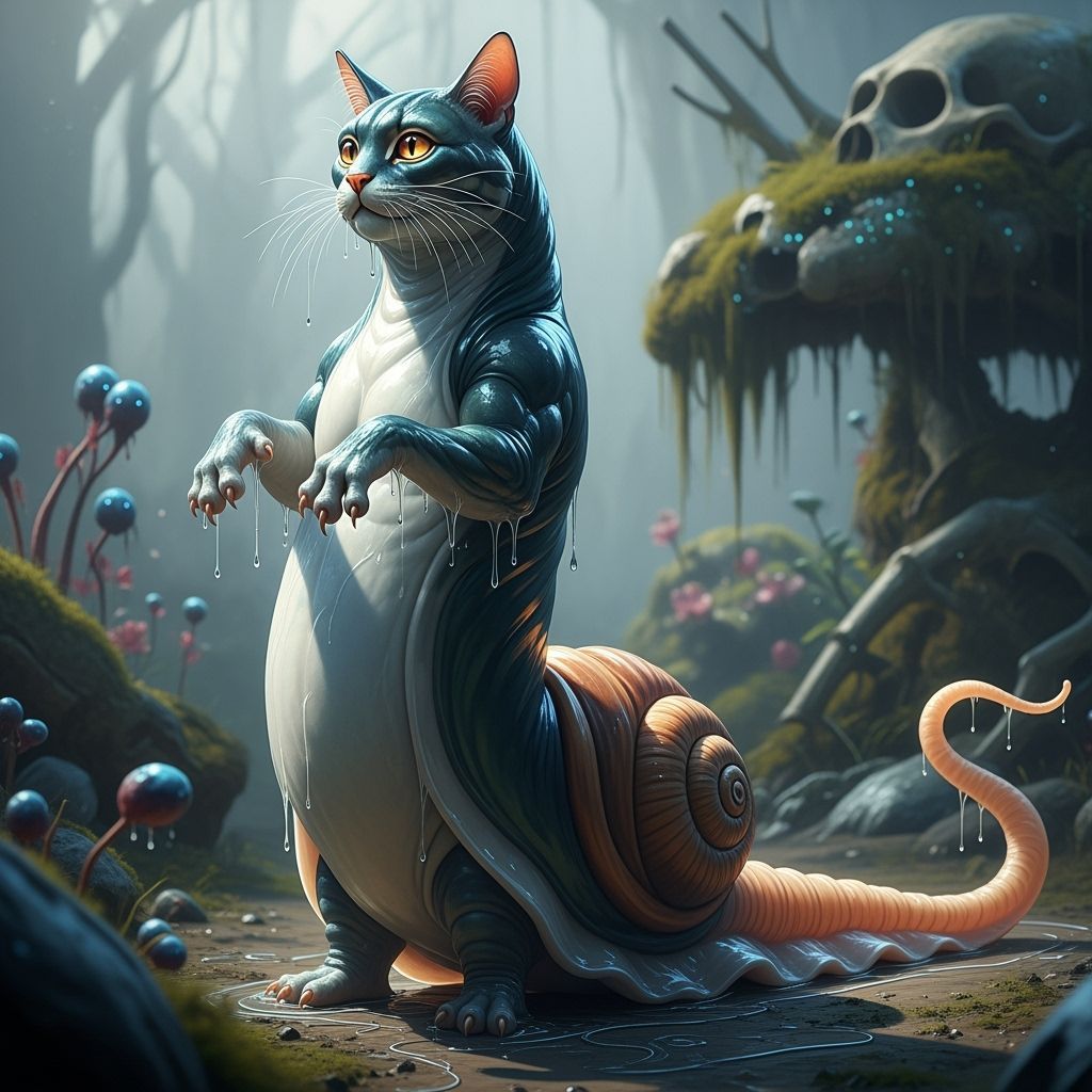 Surreal Cat-Slug Creature Stands Upright