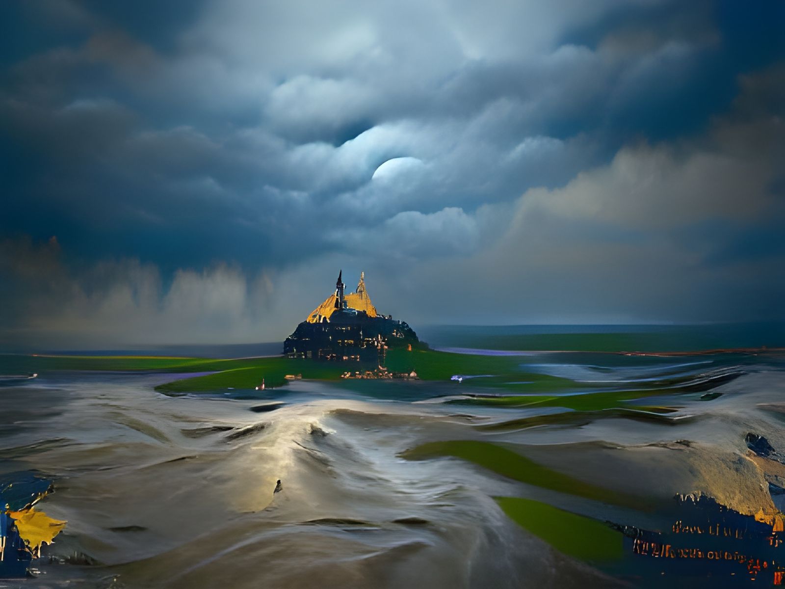 Mont Saint Michel Storm, Oil Painting Style