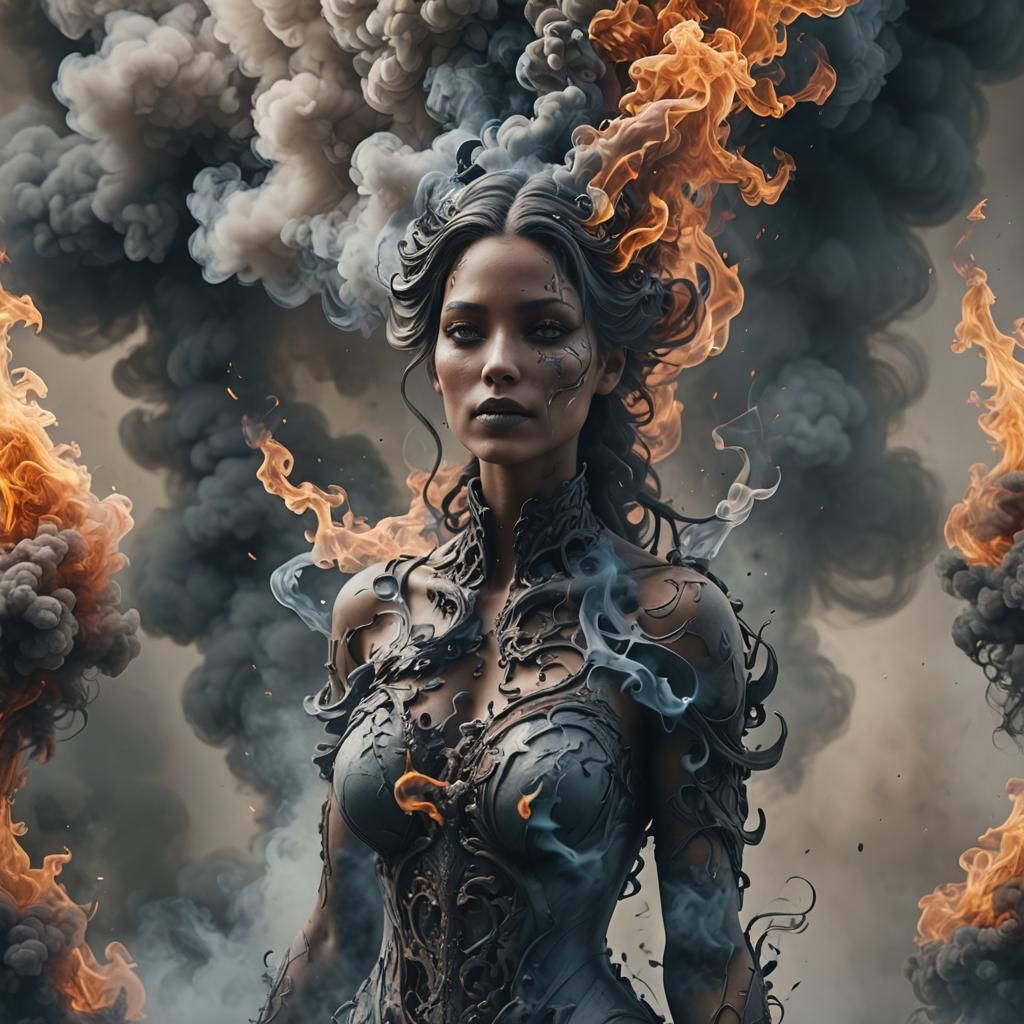 Smoke Elemental Woman: Detailed Fantasy Concept Art