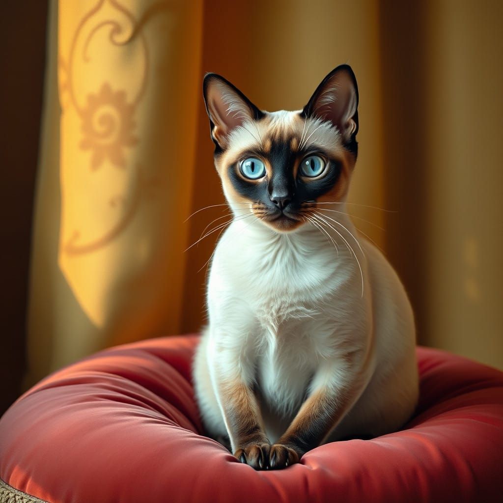 Regal Siamese Feline in Elegant Waterhouse Style