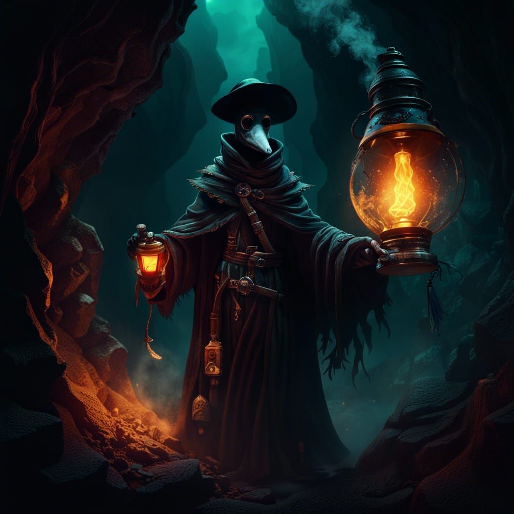 Plague Doctor in a Strange Cave