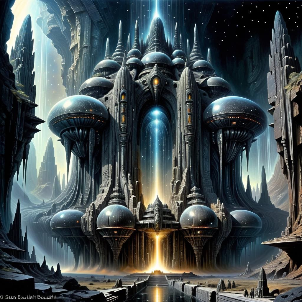 Futuristic Temple Dreamscape in Maximalist Style