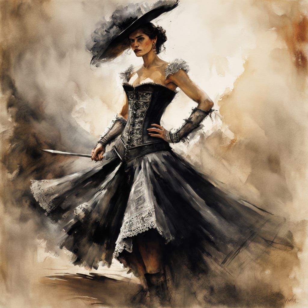 Mexican Bullfighter in Chiaroscuro Watercolor Style