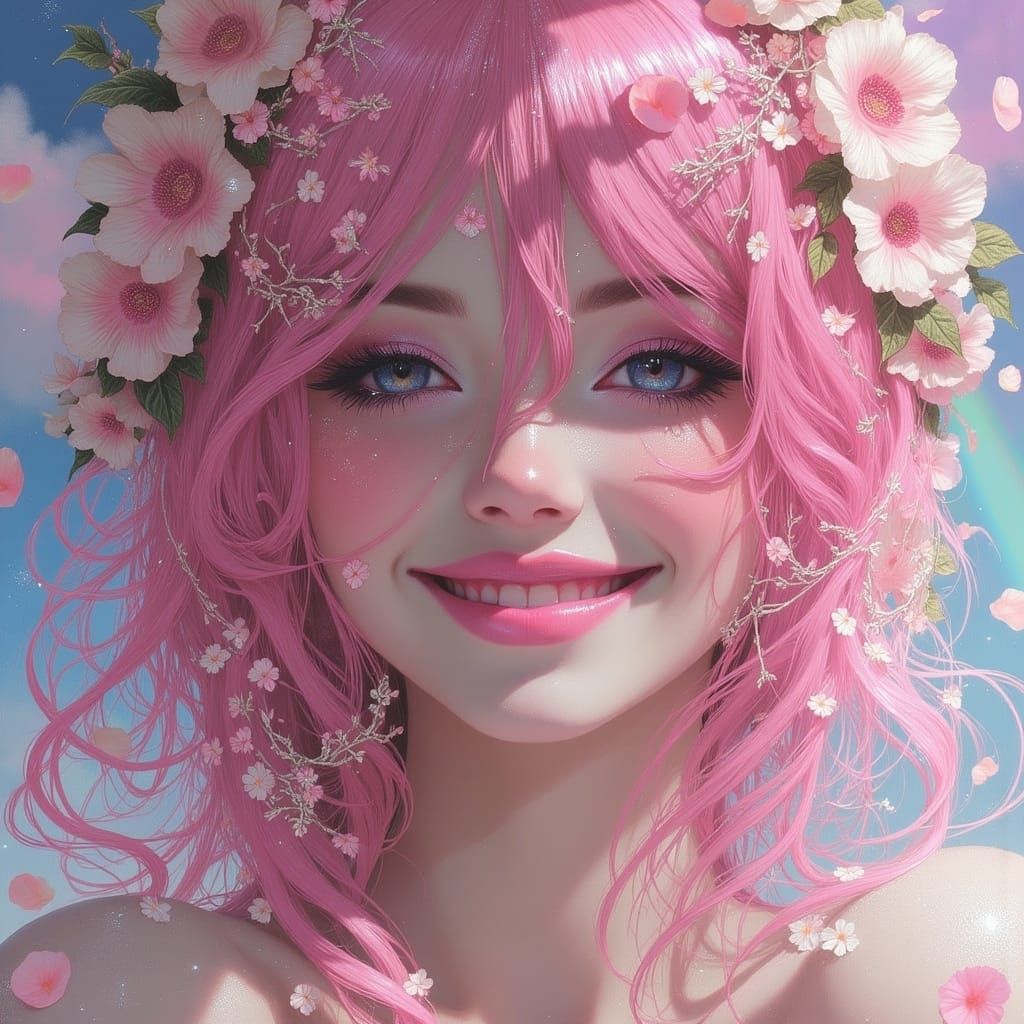 Glowing Goddess in Vibrant Pastels and Gold