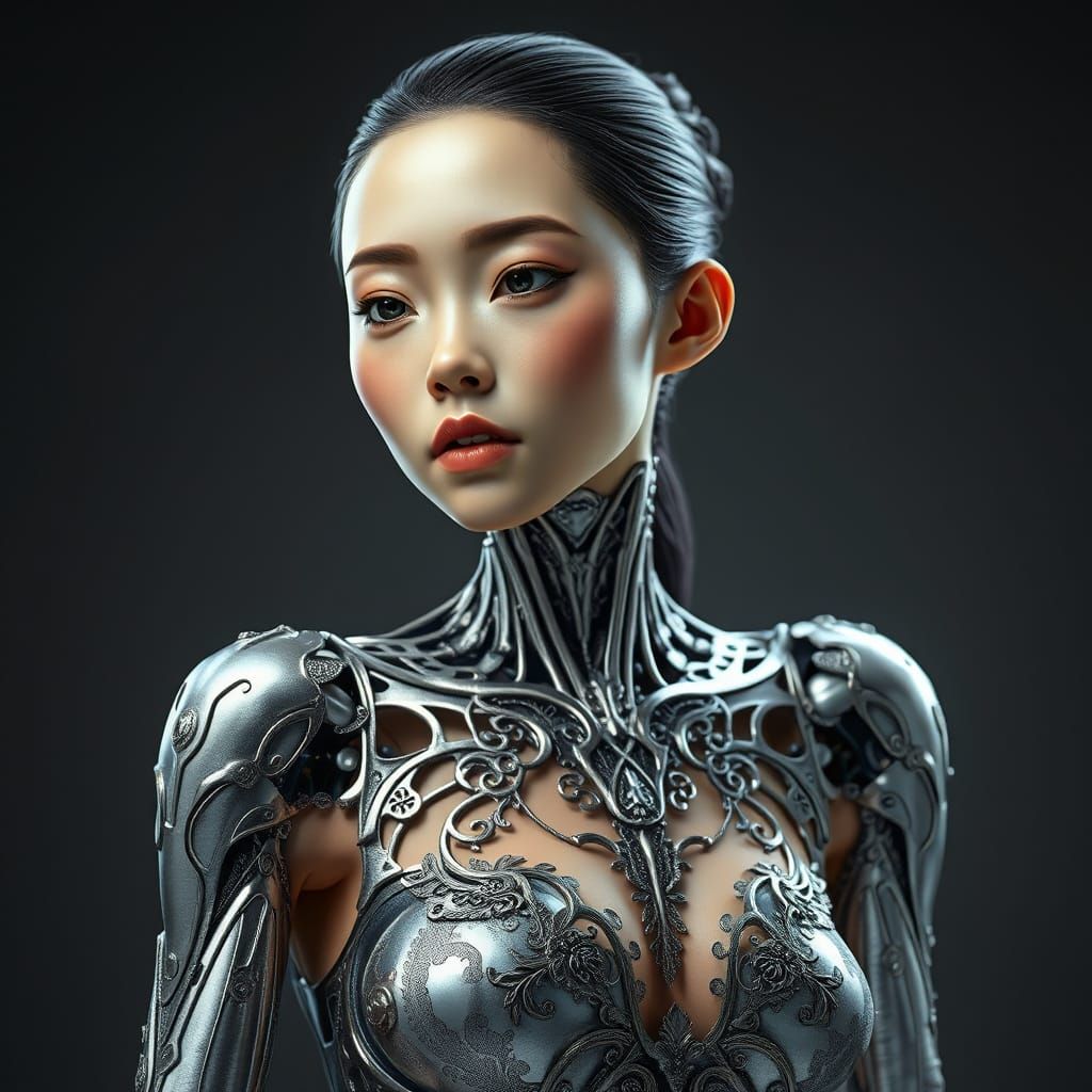 Steel Goddess in Futuristic Industrial Elegance