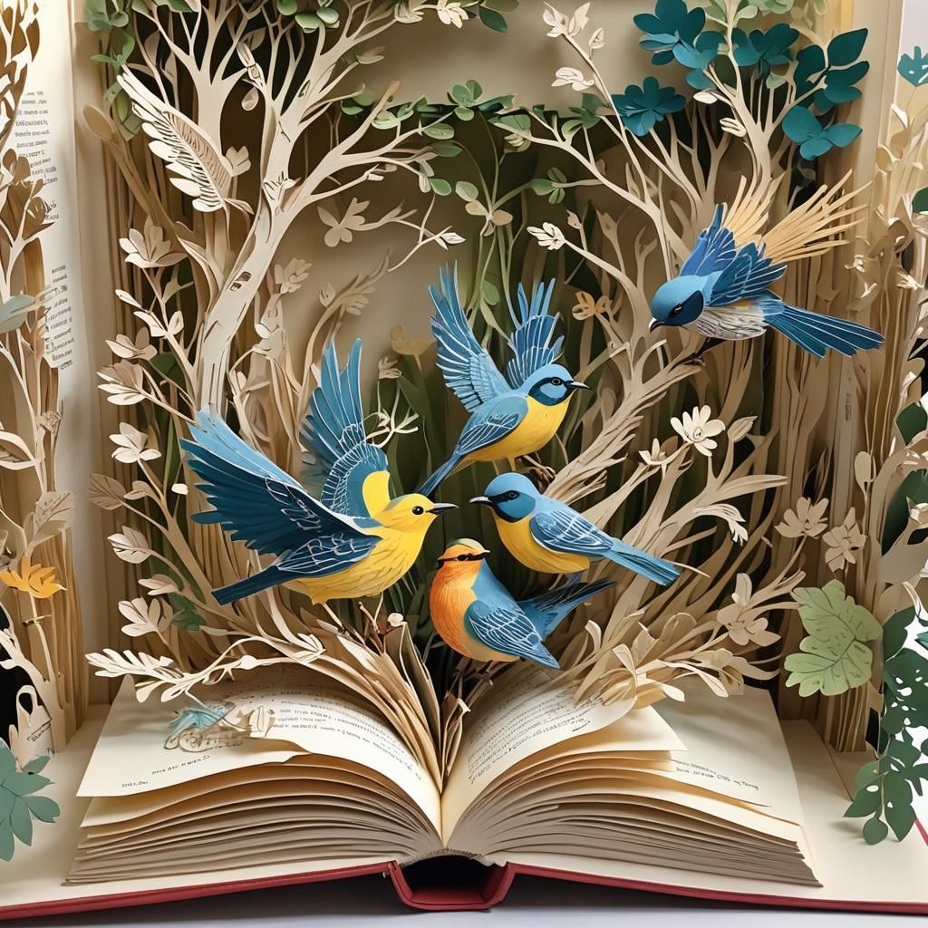 Birds Emerging from Pop-Up Book
