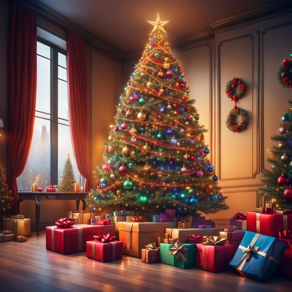 Festive Christmas Tree with Presents in 8K