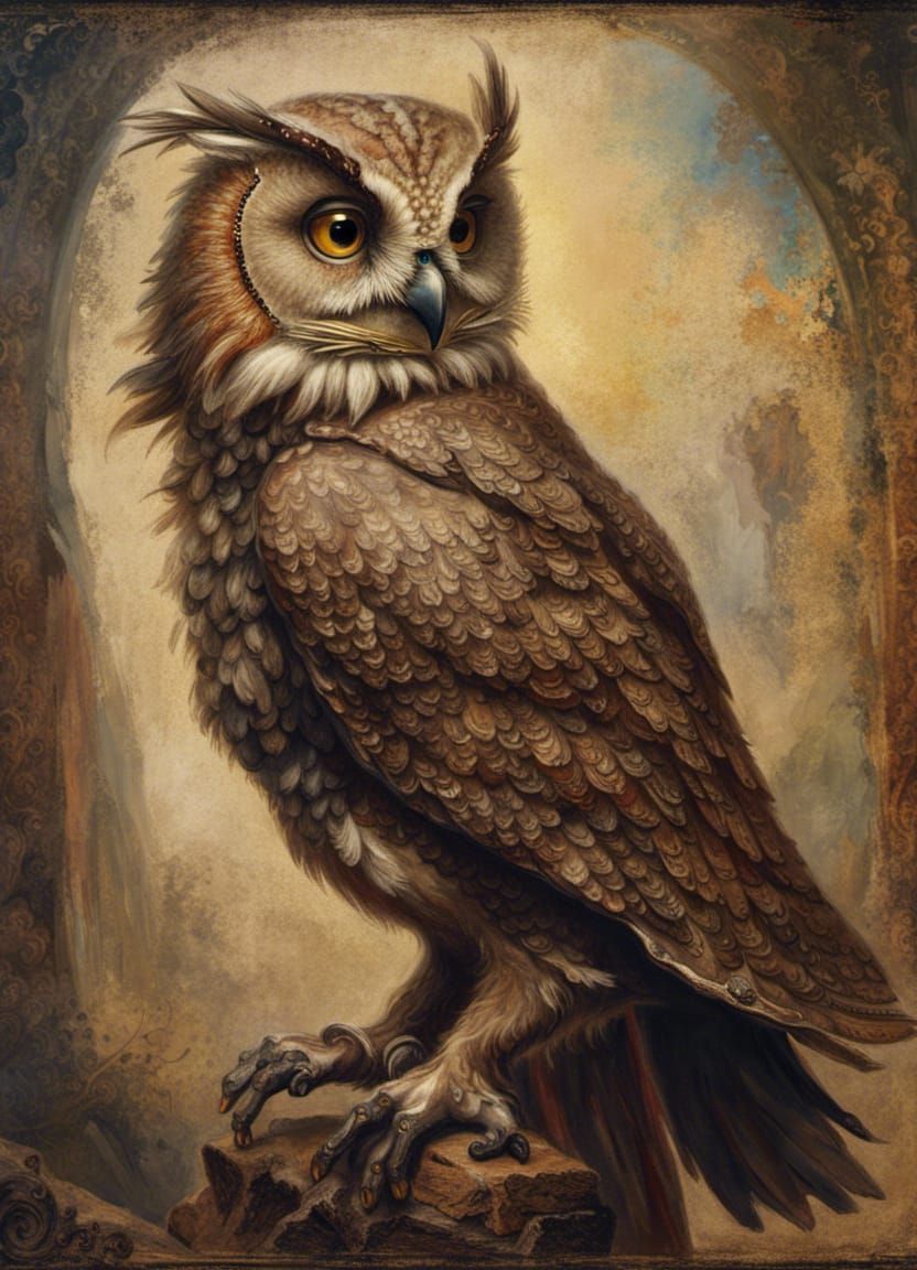 Medieval Messenger Owl in Gustave Moreau Style