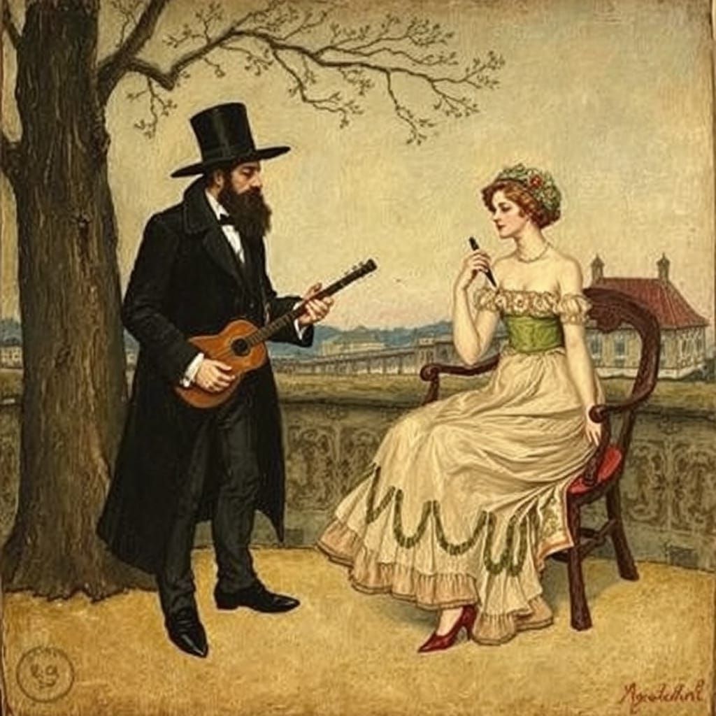 Allegorical Pointillist Oil Painting in Rops and Utrillo Sty...