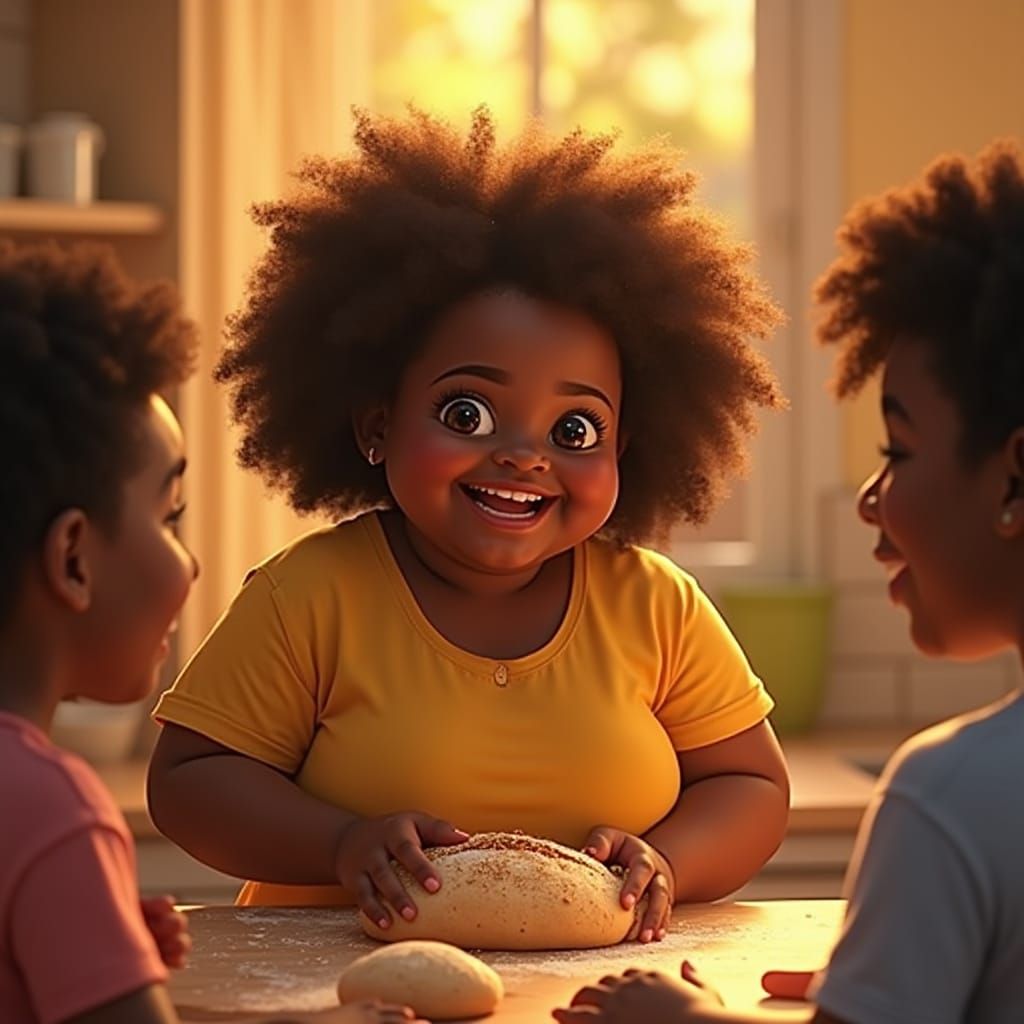 Cheerful Black Teen Girl Bakes Sourdough Bread with Mom